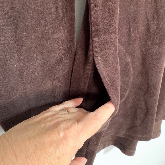 Chocolate Brown Velour Pullover Top XL V Neck Relaxed Fit - Picture 4 of 12